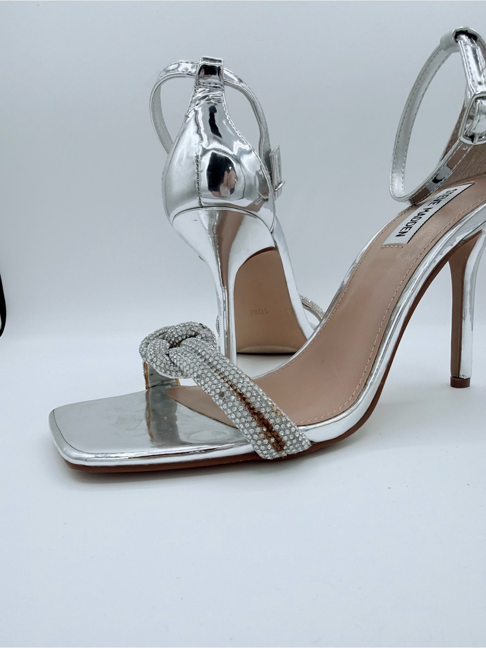 Steve Madden Silver Crystal-Knot Ankle Strap Heels - Picture 5 of 8